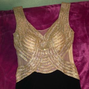Long black and gold dress for wedding or prom